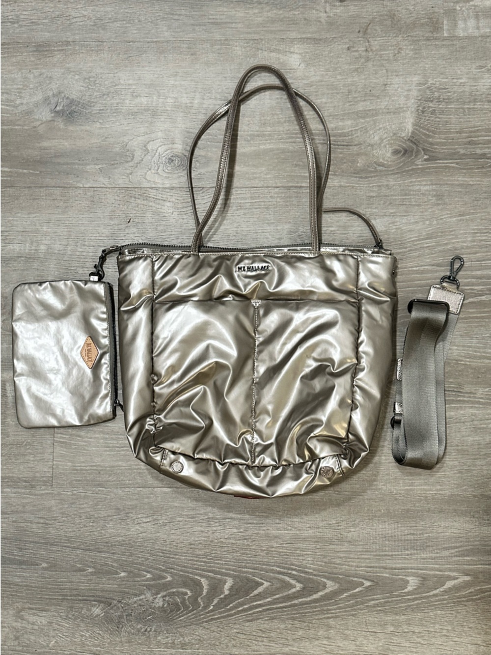 MZ Wallace Metallic Pewter Quilted Tote with Detachable Strap - Picture 3 of 8